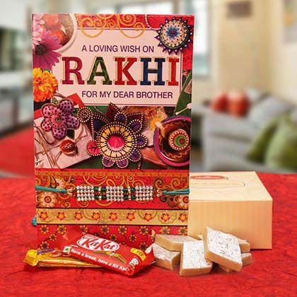 Rakhi With Kaju Barfi And Kitkat
