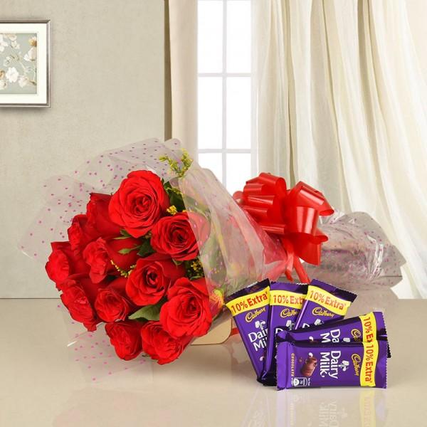 Red Rose With Dairy Milk Bloomsvilla
