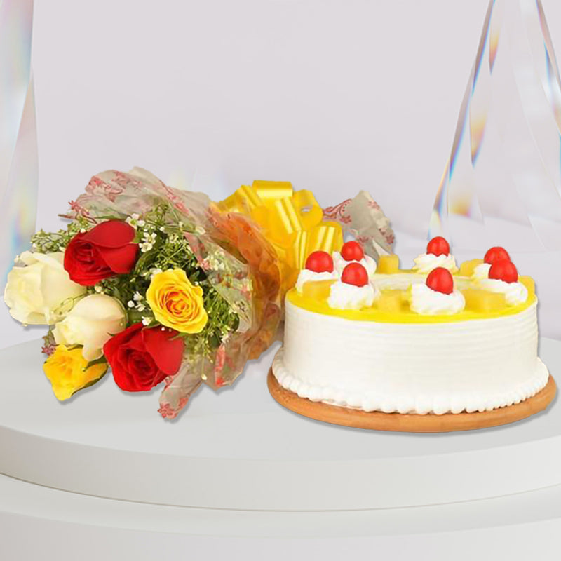 Royal Rose And Cake Online Cake And Flower Delivery Bloomsvilla