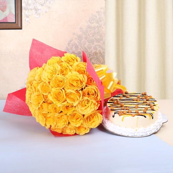 Sunshine Delight Combo Send Flowers And Cake Online Bloomsvilla