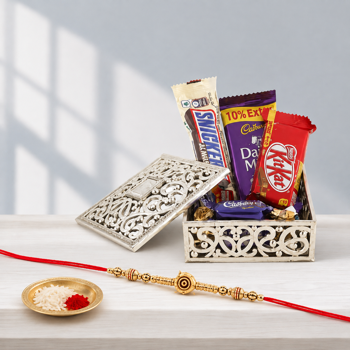 Golden Rakhi Chocolate Gift Box for Raksha Bandhan