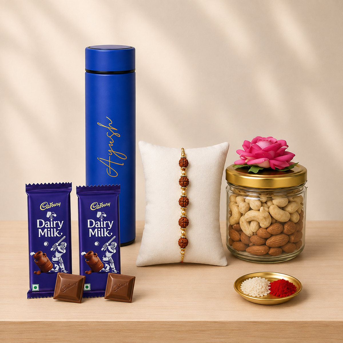 Rudraksha Rakhi Flask Hamper for Raksha Bandhan
