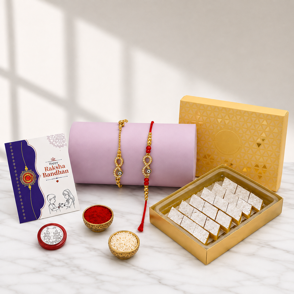 Infinity Rakhi Pair with Sweets for Raksha Bandhan
