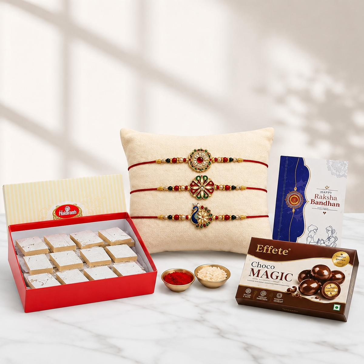 Three Rakhi Sweets Hamper for Raksha Bandhan