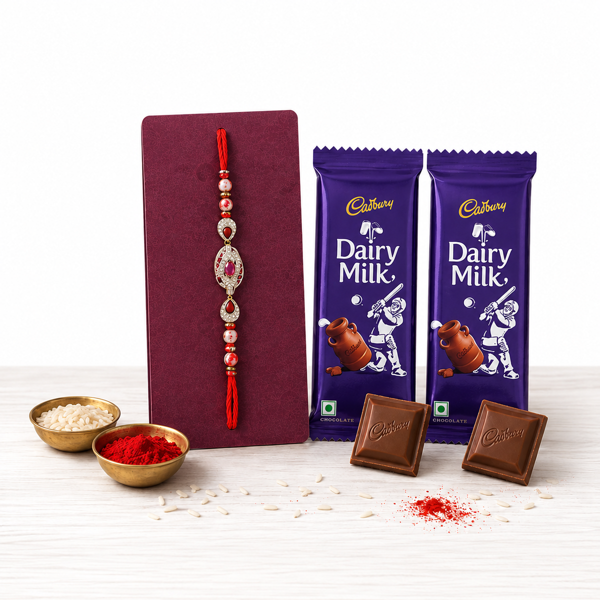 Red Rakhi with Dairy Milk for Raksha Bandhan