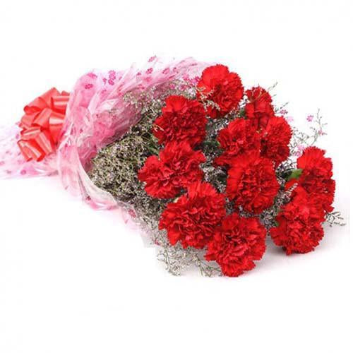 Pretty Red Carnation Bouquet - for Flower Delivery in India 