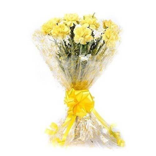 Lively Yellow Carnation Bouquet - for Online Flower Delivery In India 