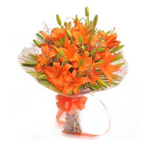 Warm Orange Lily Bouquet - from Best Flower Delivery in India 