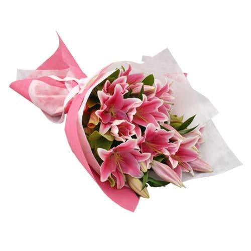 Princess Pink Lily Bouquet - for Online Flower Delivery In India 