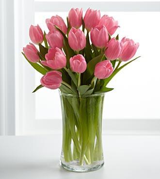 10 Pink Tulips In Glass Vase - for Flower Delivery in India 