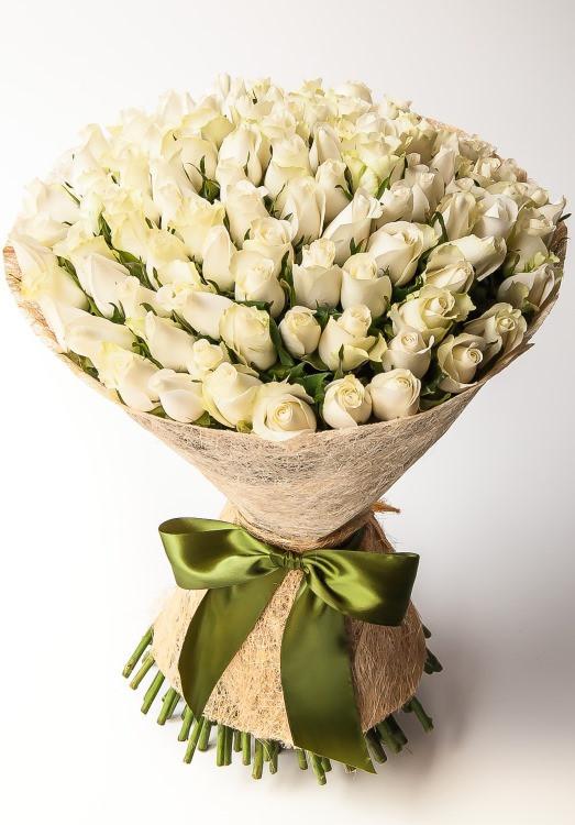Mega 100 White Roses - 100 White Roses Bouquet