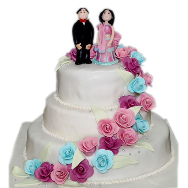 3 Tier Wedding Theme Cake Garnish With Beautiful Roses