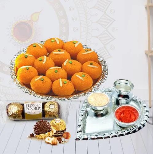 Motichur Laddu And Choco Thali Special - for Flower Delivery in India 