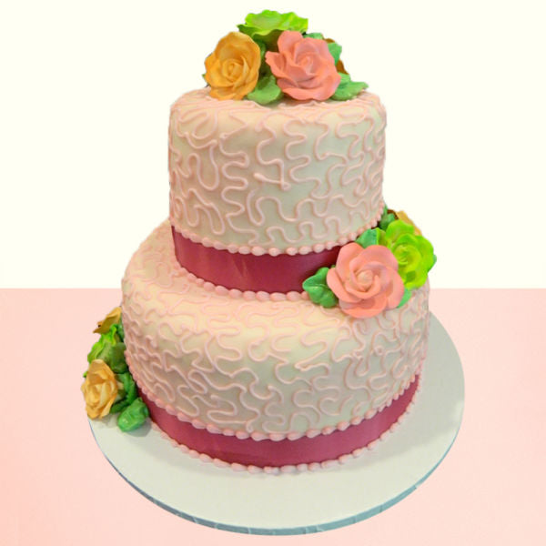 2 Tier Cake Garnish With Colourfull Flower - for Midnight Flower Delivery in India 