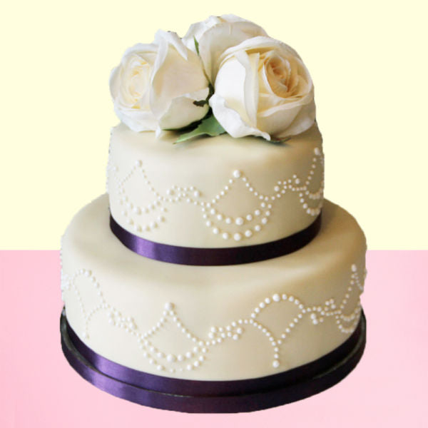 2Tier Cake Decorated With White Rose - for Online Flower Delivery In India 