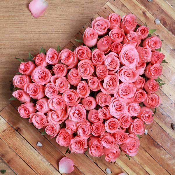 40 Pink Roses Heart Shape Valentine Arrangement