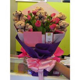 Teddy And Roses Bouquet - for Flower Delivery in India 