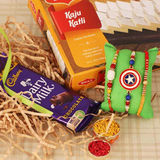 Awesome Rakhi With Dairy Milk And Kaju Katli