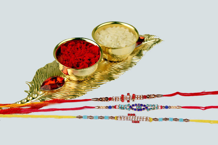 Beautiful Stone Rakhis Set Of 3 - for Online Flower Delivery In India 