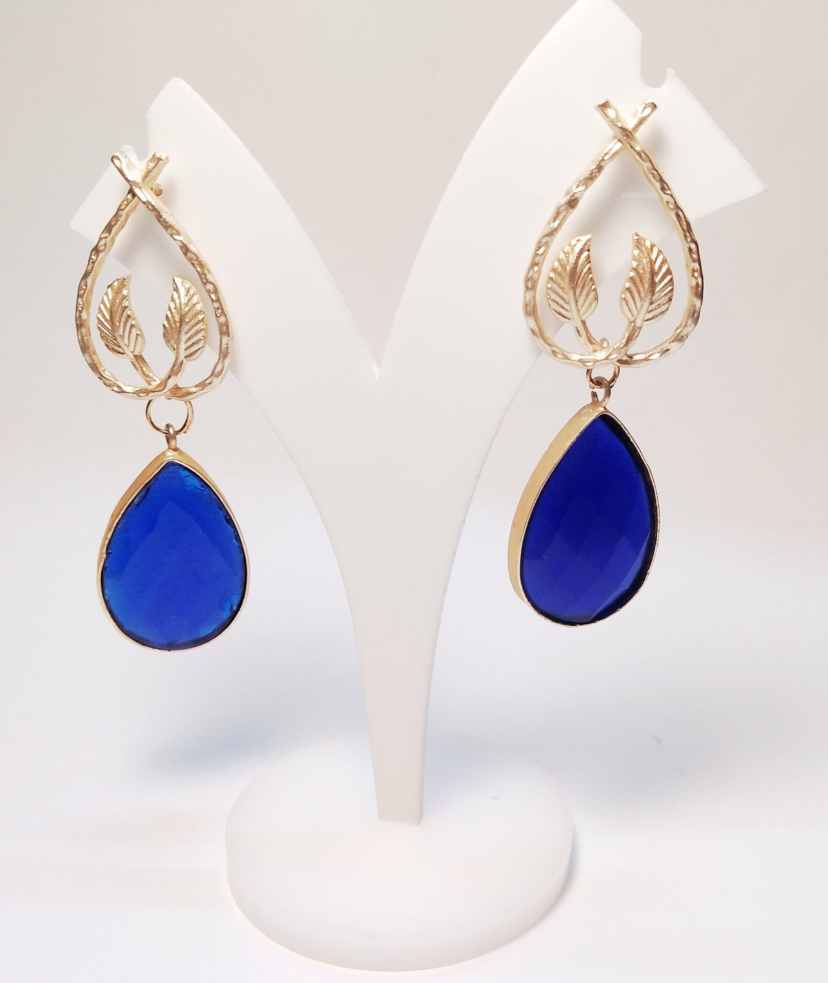Blue Earrings With Leaves