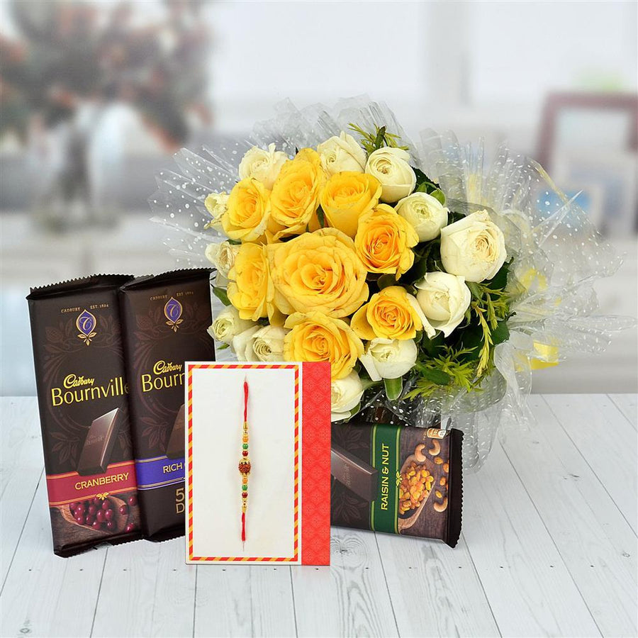 Bouquet, Bournville And Rakhi Combo
