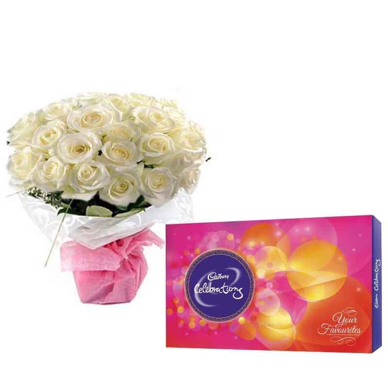White Roses And Cadbury Celebrations Combo