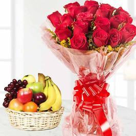 Classic Red Rose And Fruits Combo - for Flower Delivery in India 