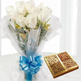 Classic White Rose And Dry Fruit Combo