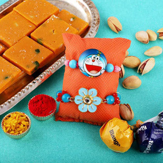 Cute Rakhi And Sweets Combo - for Midnight Flower Delivery in India 