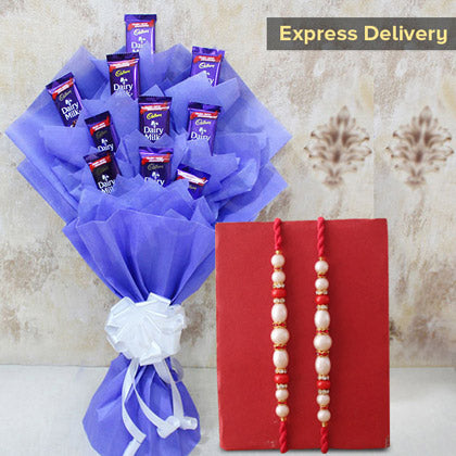 Dairymilk Bouquet And Pearl Rakhi Combo