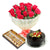 Exquisite Sweet Hamper- Flower Delivery in Category | Combos | Flowers and Sweets -This Beautiful combination consists of 20 Fresh Red roses nicely wrapped with a White paper and Red ribbon bow 1 kg Mix Sweets 500 gms Fruit Chocolate cake Note: While we always strive to ensure that products are accurately represented in our photographs, from season to season and subject to availability, our florists may be required to substitute one or more flowers for a variety of equal or greater quality, appearance and value. Also for cakes, Actual design and arrangement might differ based on chef, seasonal elements and ingredient availability. 