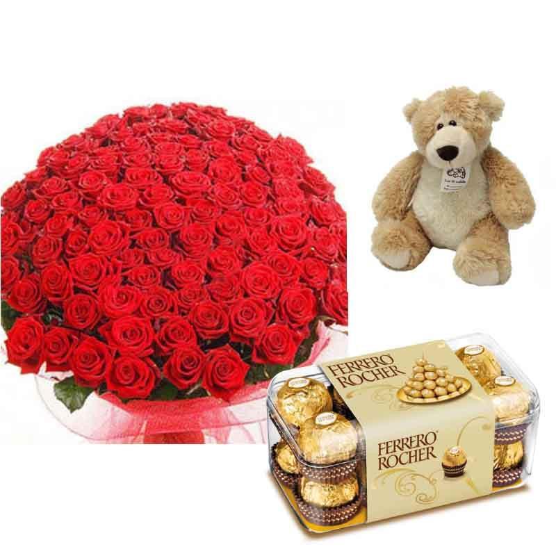 Unconditional Love 100 Red Roses Combo