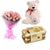 Cute Combo- Midnight Gift Delivery in Category | Gifts | Combos - This exciting flowers, Teddy and chocolate combo contains: 10 fresh pink Roses 16 pcs Ferrero Rocher chocolate One 6 inch Teddy While we always strive to ensure that products are accurately represented in our photographs, from season to season and subject to availability, our florists may be required to substitute one or more flowers for a variety of equal or greater quality, appearance and value. 