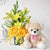 For My Better Half- Midnight Flower Delivery in Category | Combos | Flowers and Teddy Combo -This beautiful combo contains: 20 Stem yellow roses and 3 stem yellow lily Nicely arranged in Clear Vase 6 Inch Teddy Note: The photos are indicative only. Actual design and arrangement might differ based on chef, seasonal elements and ingredient availability. 