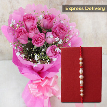 Pearl Rakhi N Bouquet Combo