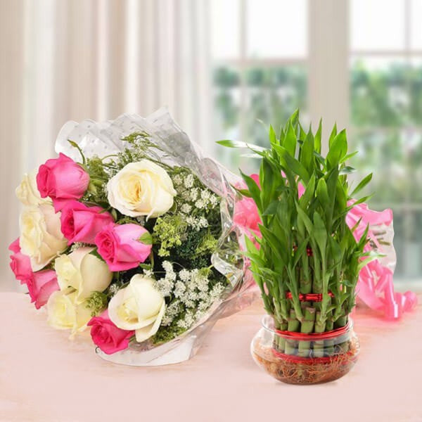 Pink N White With Goodluck Wishes - for Flower Delivery in India 