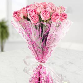 Pink N Rosy - 25 Pink Roses - for Midnight Flower Delivery in India 
