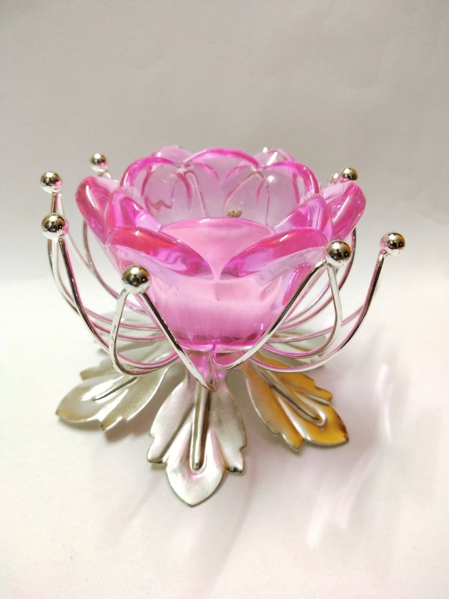 Pink Glass Candle Stand - for Flower Delivery in India 