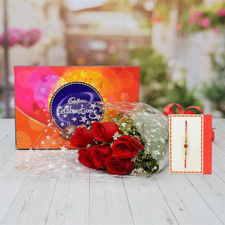 Rakhi Bouquet And Chocolate Combo - for Flower Delivery in India 