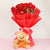 Red Cute Teddy Treat- Midnight Gift Delivery in Occasion | Valentines Day | Teddy Day Gifts -This beautiful fcombo contains: 12 Red Roses Nicely wrapped with premium red paper 6 Inch teddy Note: The photos are indicative only. Actual design and arrangement might differ based on chef, seasonal elements and ingredient availability. 