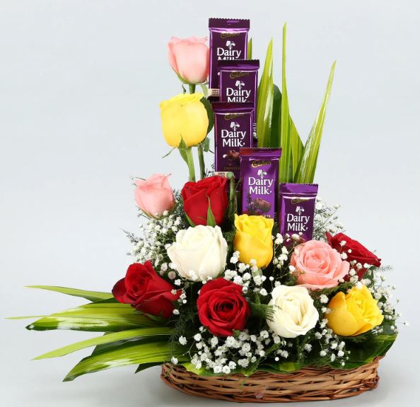 Rose N Dairy Milk Gift Basket - from Best Flower Delivery in India 