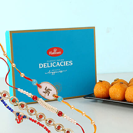 Family Rakhi Combo With Sweetness - for Flower Delivery in India 