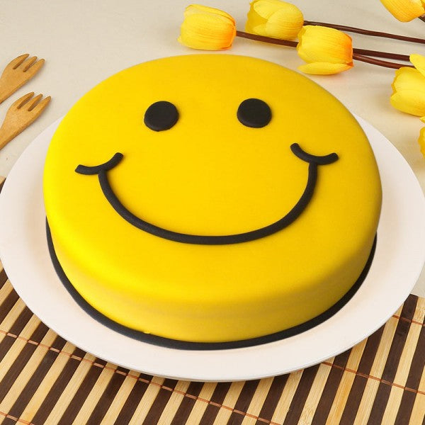 Round Yellow Smiley Theme Cake - Send Flowers to India 