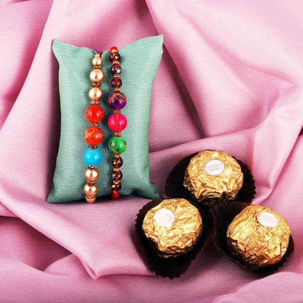 Super Stylist Rakhi N Chocolate Combo - for Midnight Flower Delivery in India 