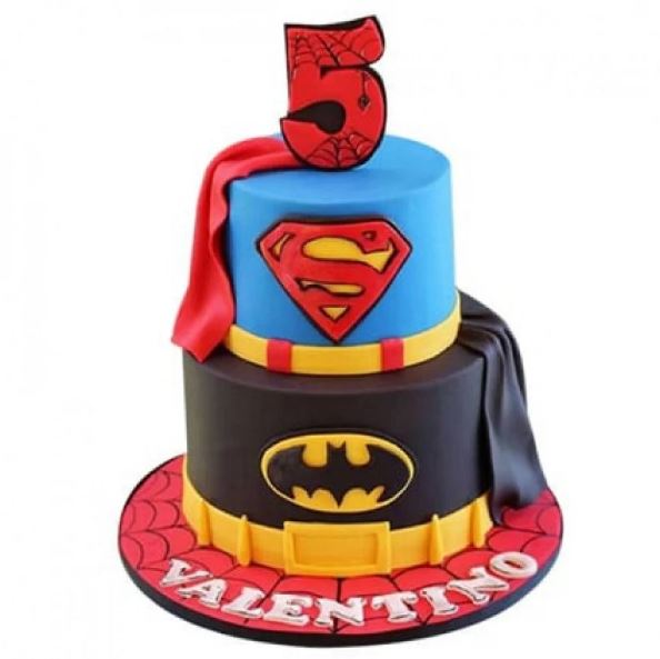2 Tier Attractive Superman And Batman Theme Cake - for Flower Delivery in India 