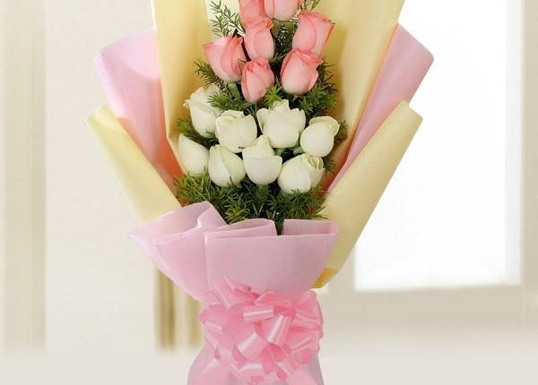 Charming Pink And White - Pink And White Rose Bouquet