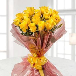 Dazzling Beauty - 20 Yellow Roses Bouquet - for Online Flower Delivery In India 