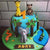 Jungle Animal Theme Cake- Send Cake to Category | Cakes | Jungle Cakes -This delicious custom fondant theme cake contains: 2 KG Jungle theme cake All animal character made using fondant Vanilla flavor (Or any other flavor of your choice) Note: The photos are indicative only. Actual design and arrangement might differ based on chef, seasonal elements and ingredient availability. 