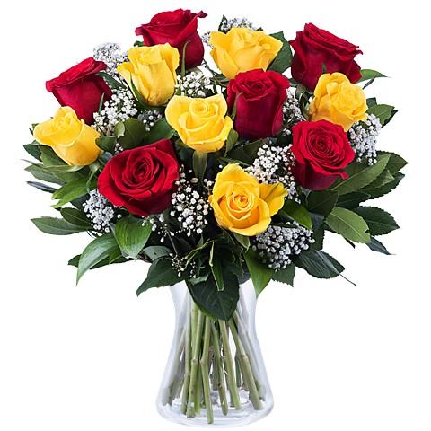 Flower And Emotion - Bouquet Of Red And Yellow Roses - for Midnight Flower Delivery in India 