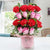 Friends Forever--This special flower vase arrangement consists of: 8 Red carnation 7 Pink Rose Square Vase Seasonal fillers 